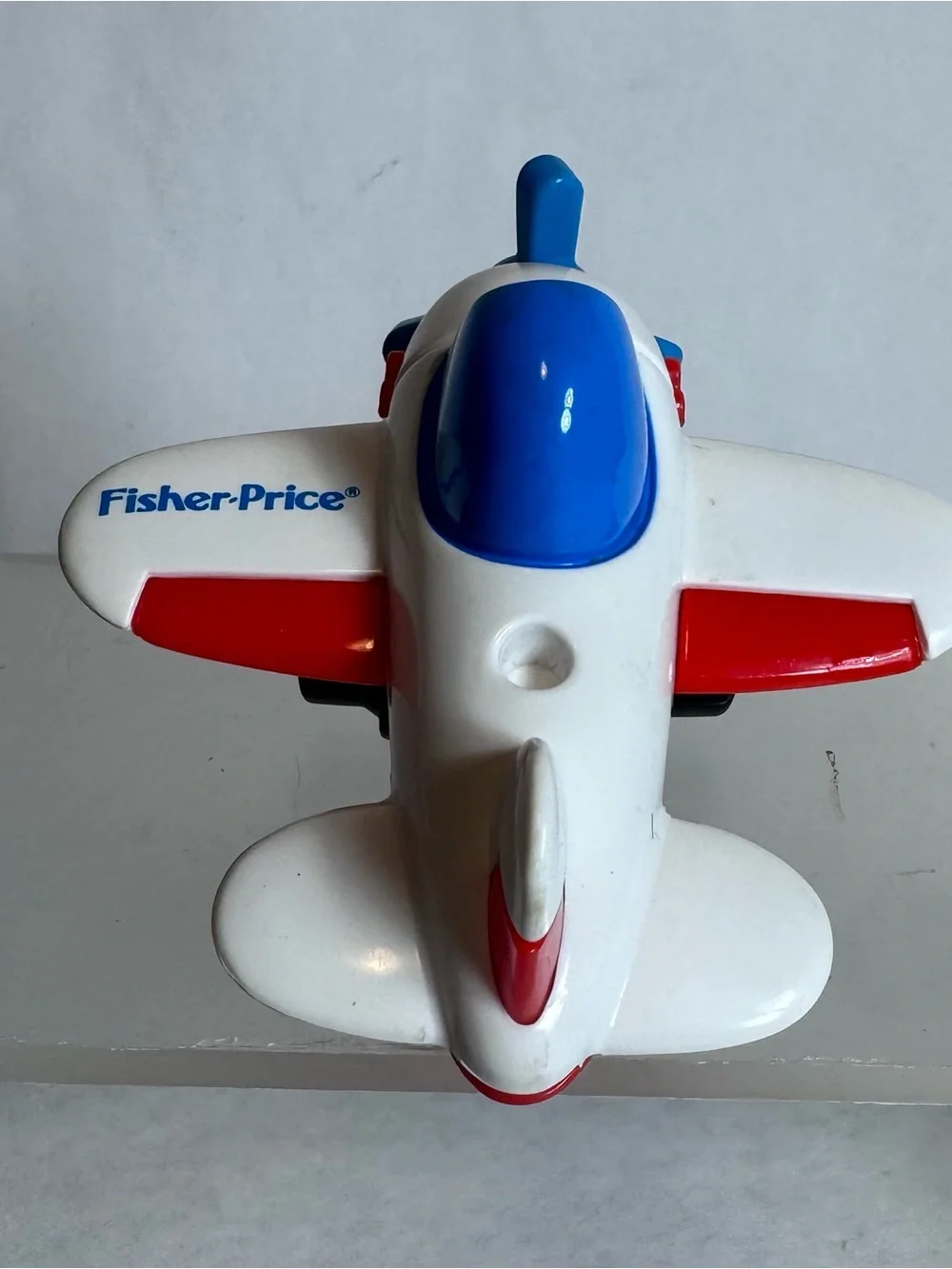 Vintage 1992 Fisher Price Airplane Blue Red White Plastic Toy